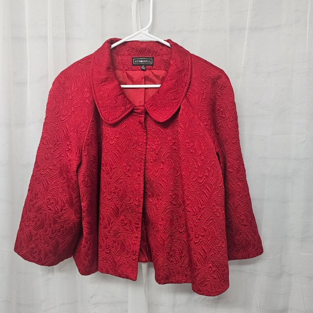 Elementz Red Floral Textured Retro Blazer Goth Punk Twee XL - Picture 8 of 12